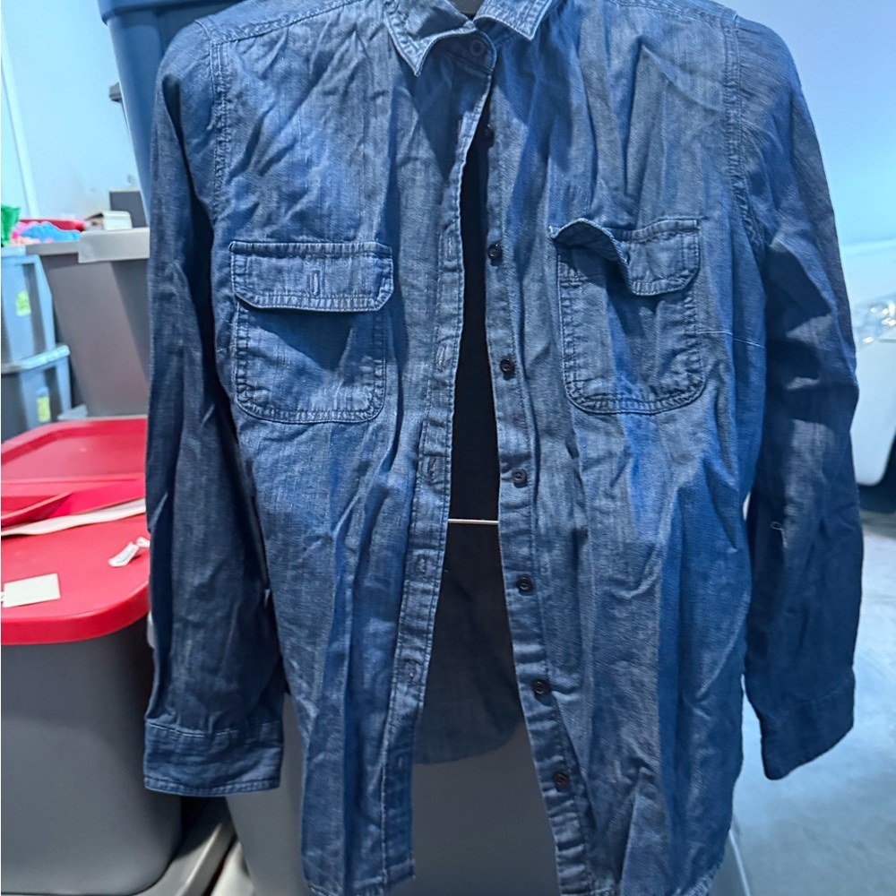 Blue Denim Button-Up Shirt Jacket p34 - Picture 3 of 4